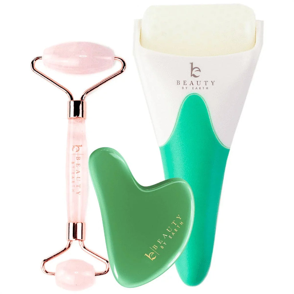 '- Gift Sha Set Earth Quartz Jade Beauty Ice 3-Tool Roller by Roller, Rose and Gua