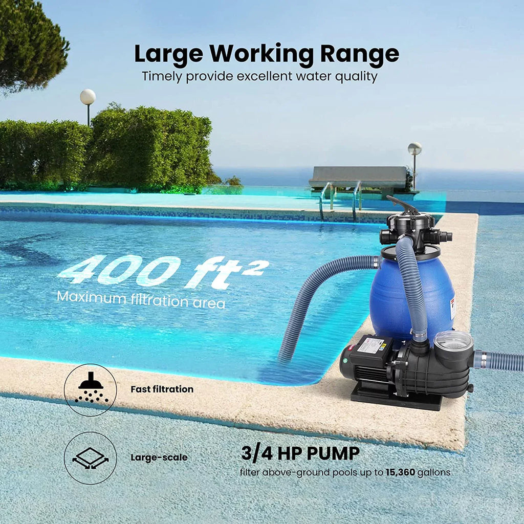 with Hp VIVOHOME Filter 15360 Fits Pool Capacity 45 GPH Pump, Sand Gallons 2380 3/4 Pound Pool, Sand