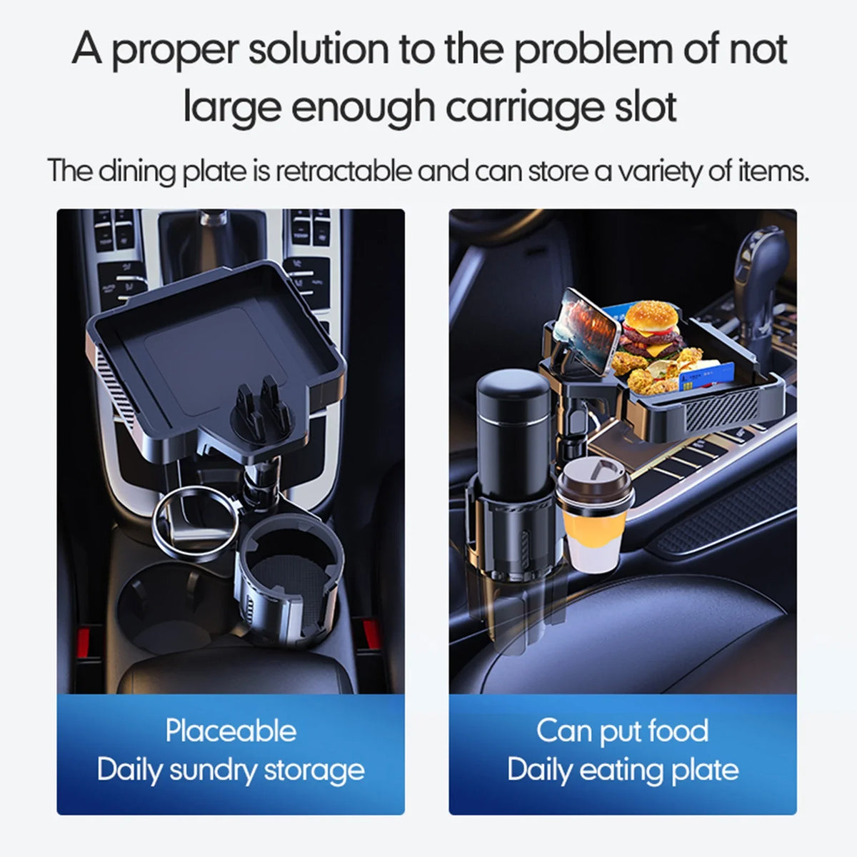 Dual Cup Holder with Tray 4IN1 Car Tray Snack Expander Holder Drink Phone Adjustable Anself