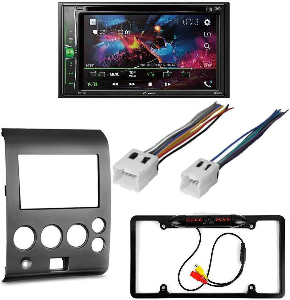 Touchscreen WVGA Receiver DVD/CD Bluetooth/Backup Camera/Installation Car DIN Nissan Digital Kit/in-Dash AM/FM with Titan for 2004-2005 Pioneer W/ Stereo 6.2" Media Bundle KIT4907 Double
