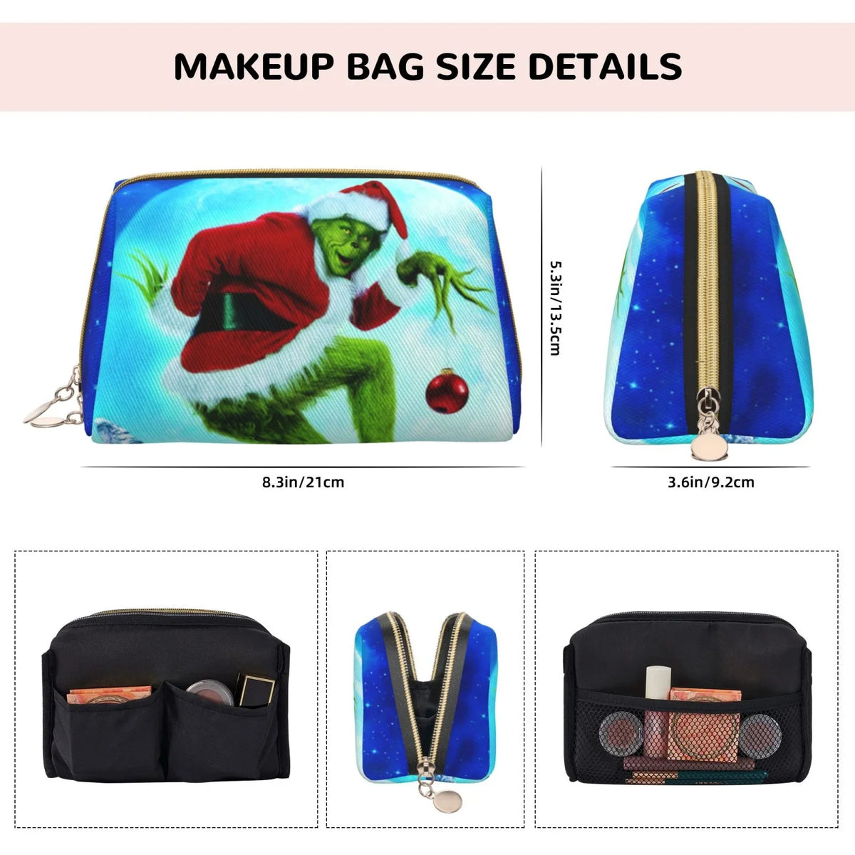 Makeup Storage Travel The Toiletry Portable Bag Gift Christmas Purse Cosmetic Stole Organizer Grinch Leather Bag Pouch How