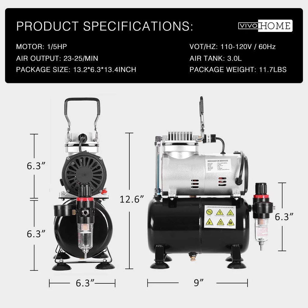 Air with Airbrush Professional 1/5 Airbrushing Compressor 1 Shoes and for HP Cake VIVOHOME System Decoration Tattoo Makeup Kit 110-120V Paint