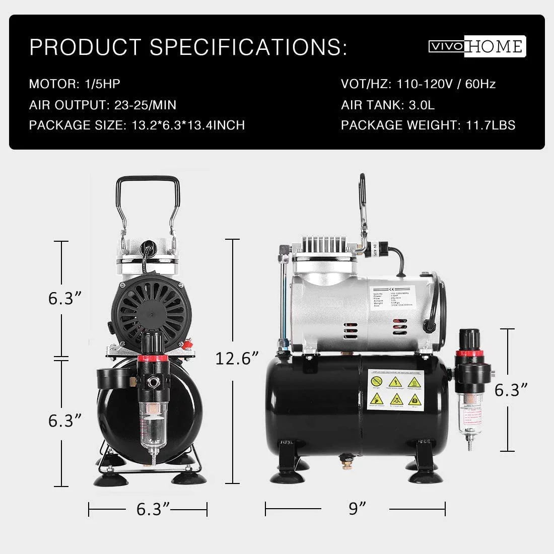 Air with Airbrush Professional 1/5 Airbrushing Compressor 1 Shoes and for HP Cake VIVOHOME System Decoration Tattoo Makeup Kit 110-120V Paint