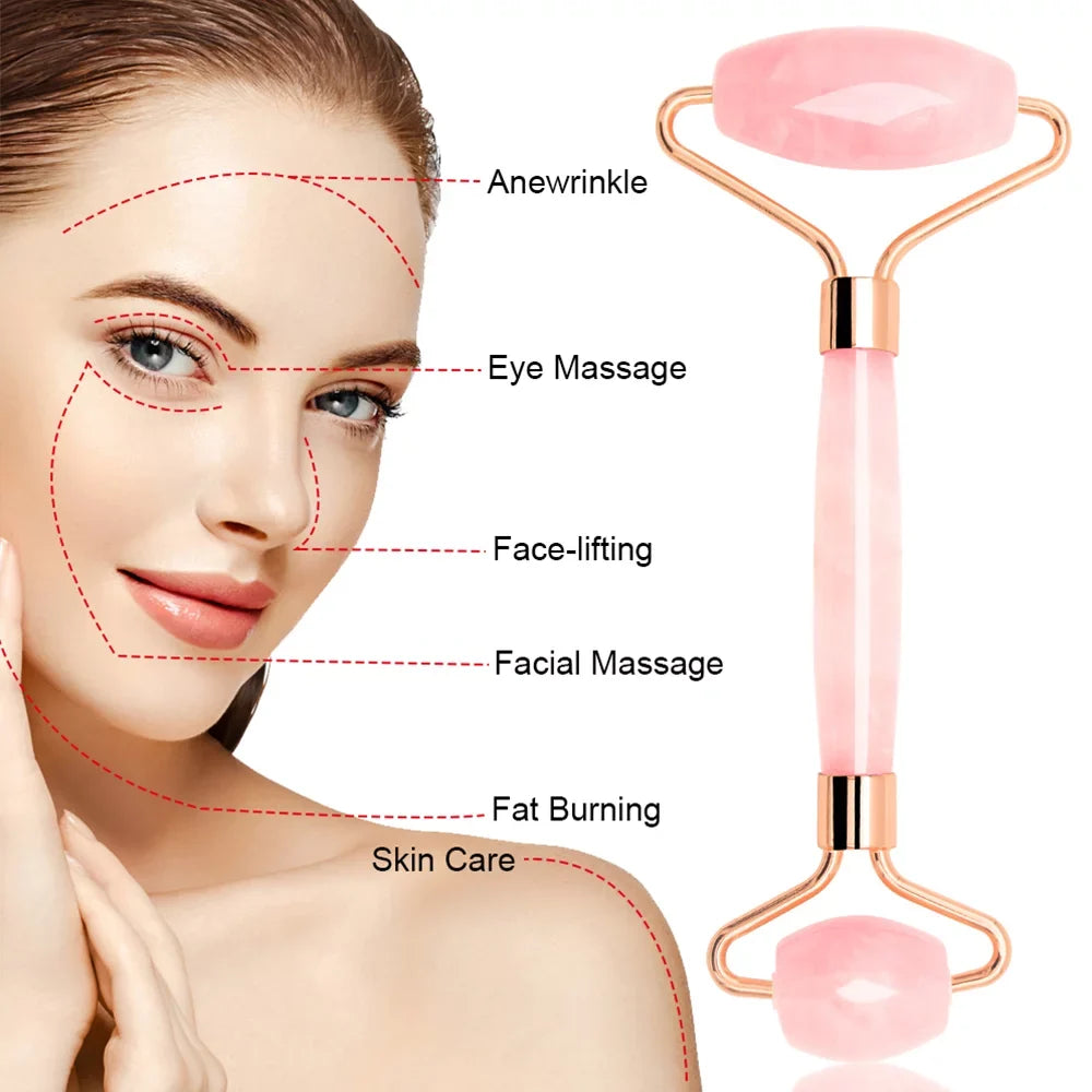 Massager Quartz Skin Care Jade Lines Tools, and Body Roller Roller, Wrinkles Facial Roller, for Relaxing Eyes, Sha Gua Relieve Face Rose Face, Fine Muscle Beauty Neck, and