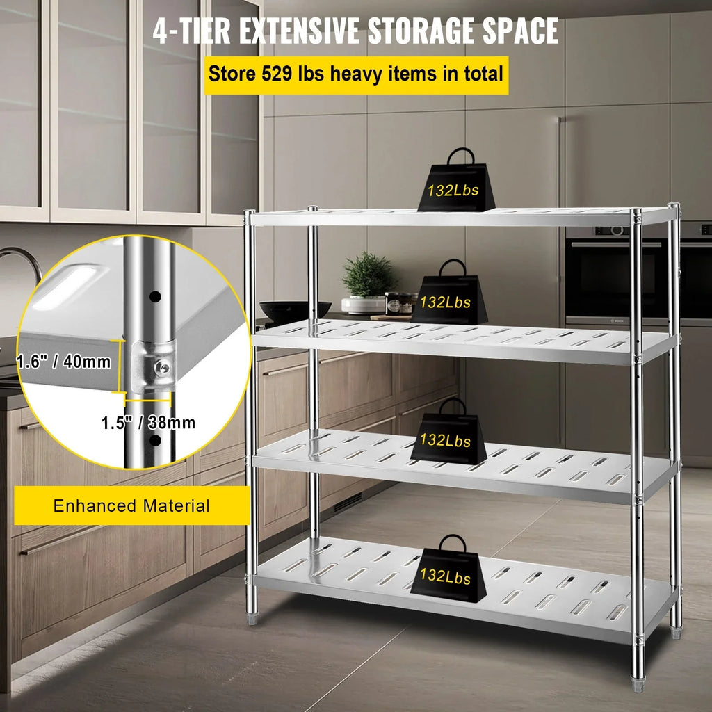 Duty Shelving 59.1x17.7x61in BENTISM Steel Heavy Shelf Stainless 4-Tier Garage