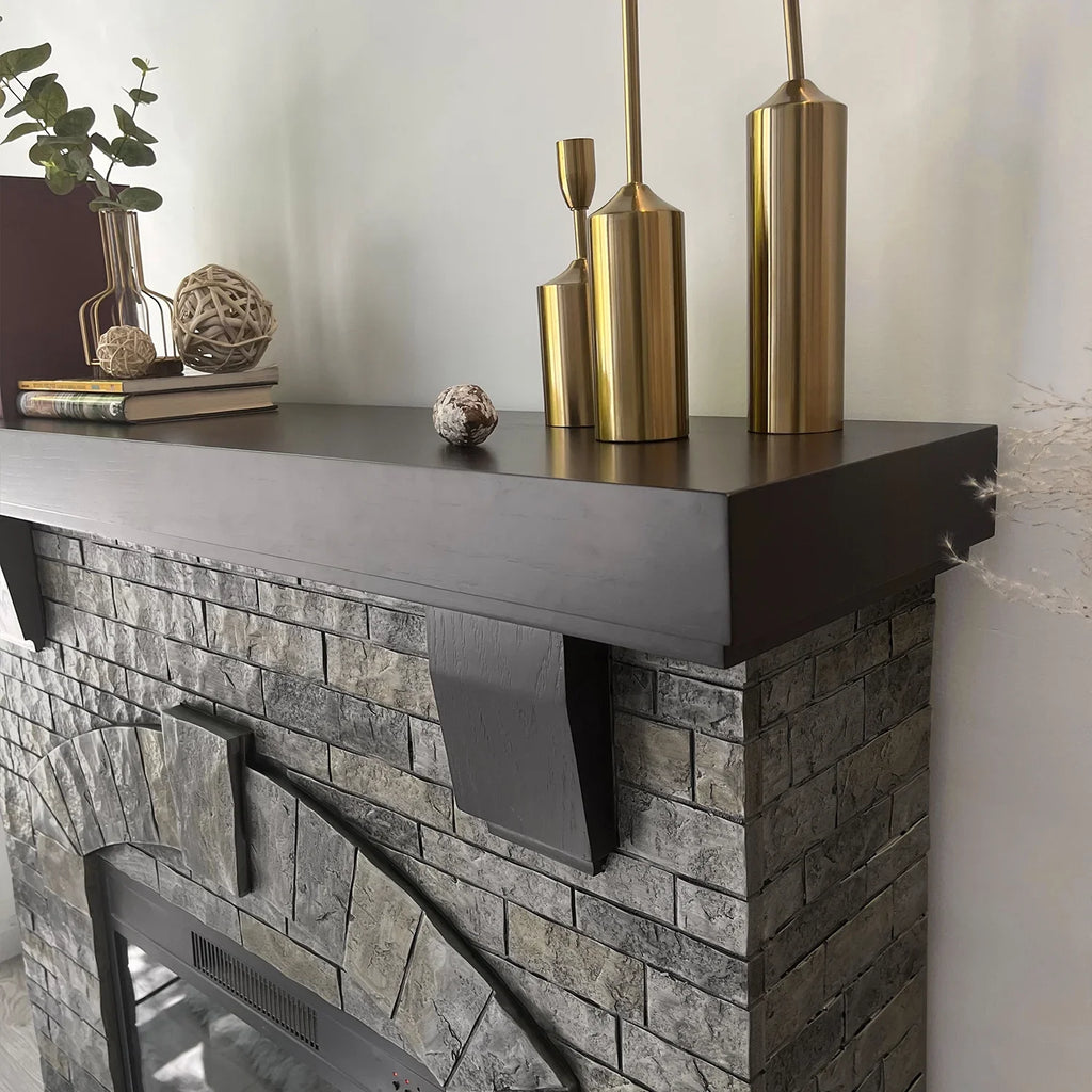 Infrared Gray Fireplace Freestanding, Mantel with Mountain Cloud Stone 45" Electric