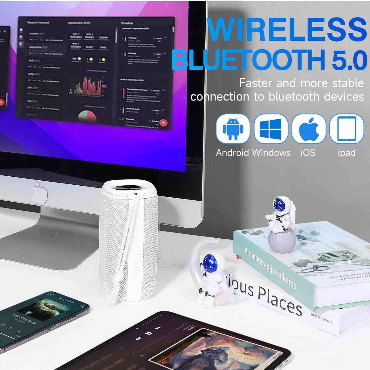 True Portable Speaker White Surround BLU Max Bluetooth Speakers Pairing, X808 UrbanX - Speaker, Punchy HD Wireless with 360° Sound IPX5 for Bass, C5 BT5.3, Waterproof