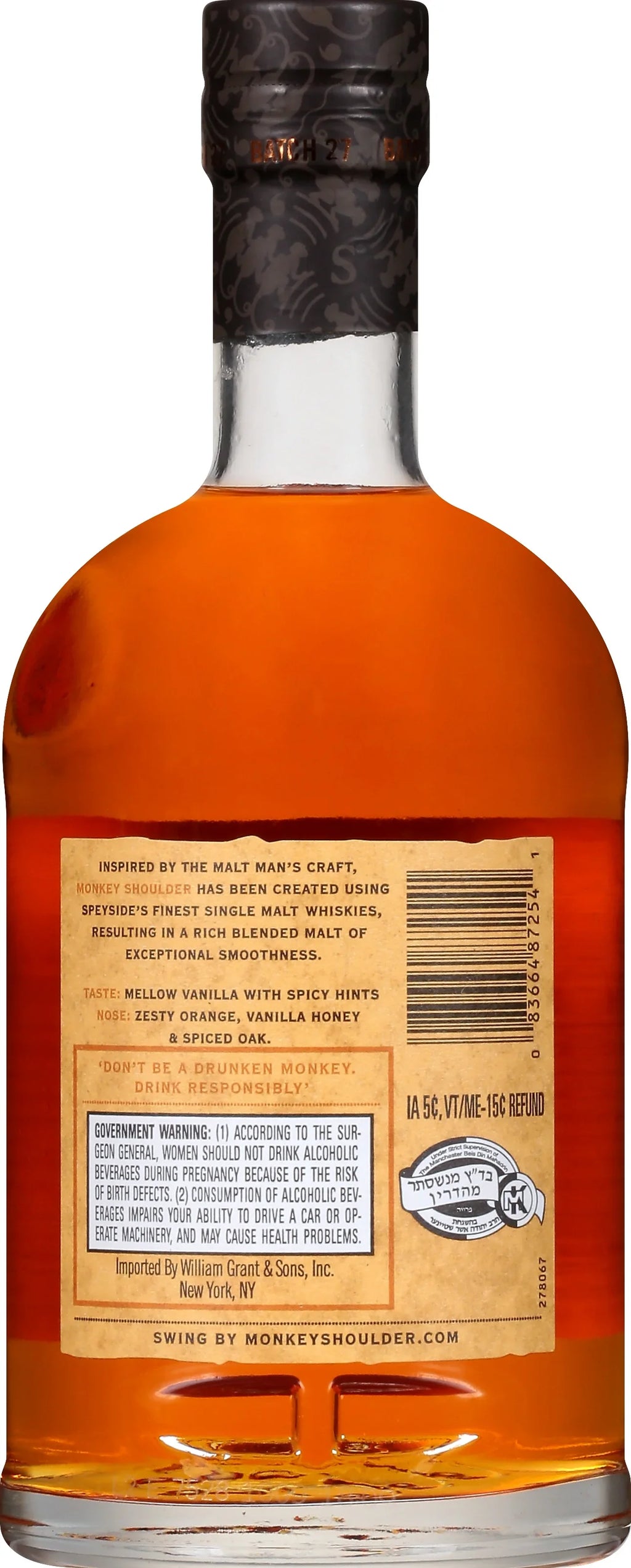 Bottle, Monkey 86 Shoulder Proof Scotch Glass Whisky, 43% ABV 750ml