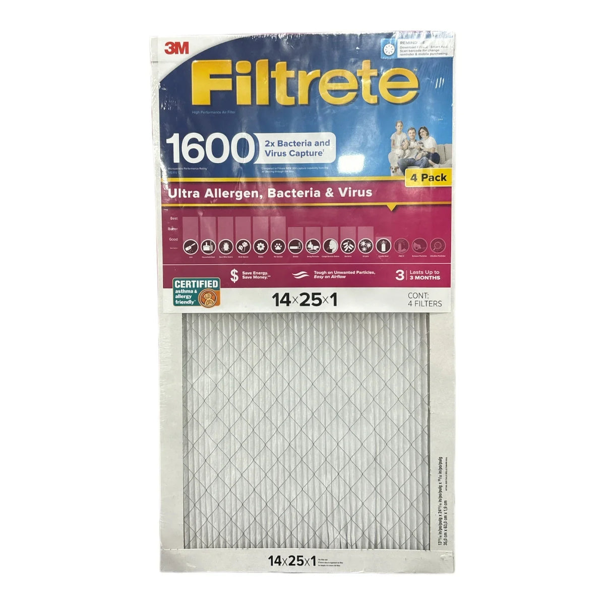 Pack) (1600 Allergen Bacteria Virus & MPR), 2X Filter Ultra Filtrete (4 14x25x1