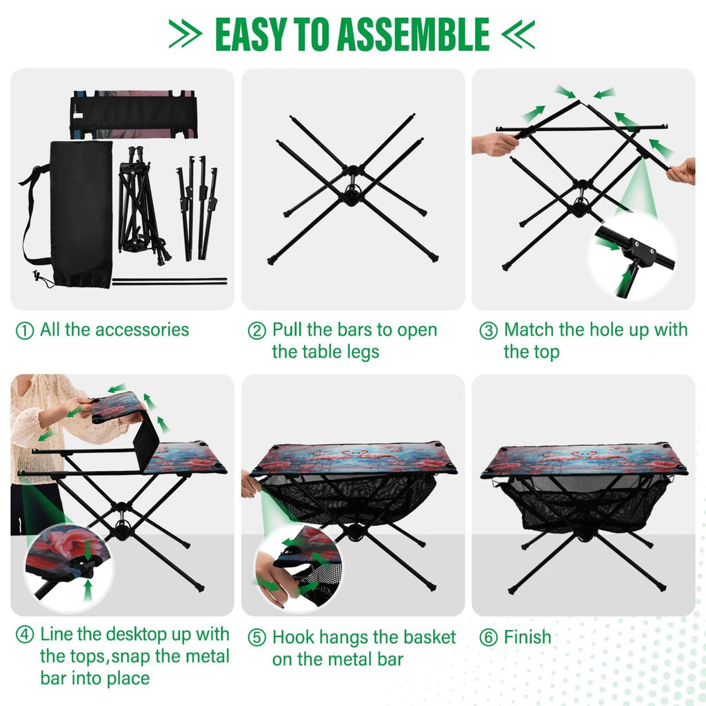 Hiking Flamingos Fishing Compact Bag Table Portable Table Table Camping Beach with Outdoor Storage Foldable and for Picnic BBQ Flowers