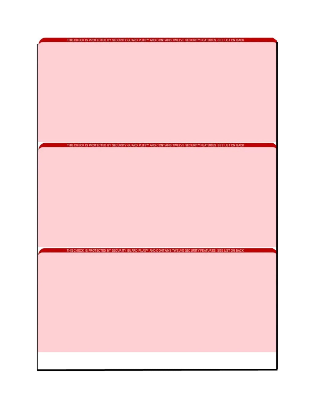 3-Up Check Checks, Microperfed x 100 w OF PACK Red Features 11", SHEETS High-Security with Background Zapco Paper, - Pattern, Complex 8-1/2" Security 12