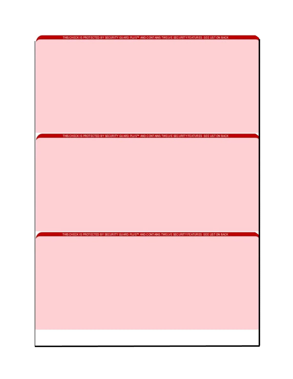 3-Up Check Checks, Microperfed x 100 w OF PACK Red Features 11", SHEETS High-Security with Background Zapco Paper, - Pattern, Complex 8-1/2" Security 12