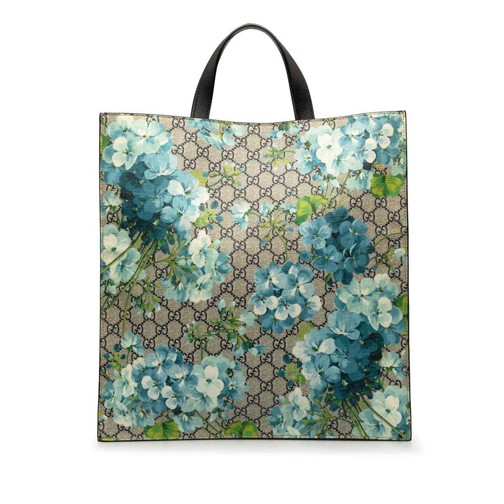 Coated Pre-Owned Gucci Tote Soft Fabric Supreme GG Canvas Unisex Satchel (Good) Authenticated Blooms Convertible Blue