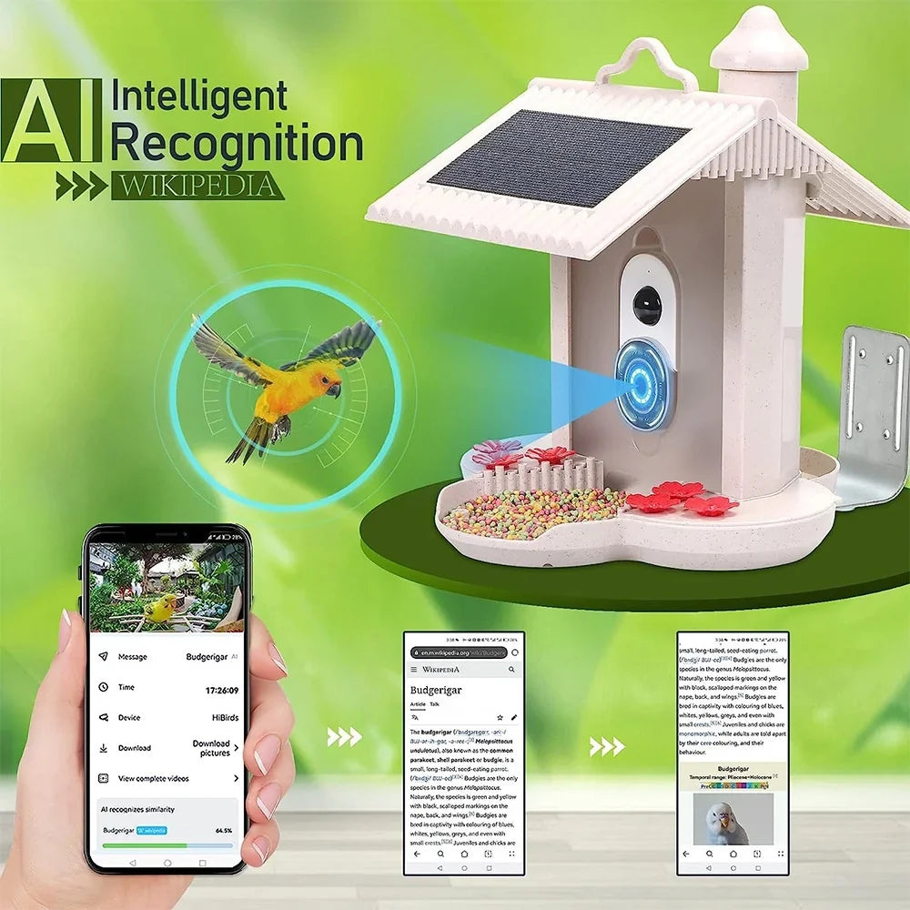 and Bird WIFI Bird Real-time Waterproof Smart Capture Auto Carevas Motion Bird Notification Detection Video Feeder TF 1080P Camera AI Species Identify IP65 Cards 128G