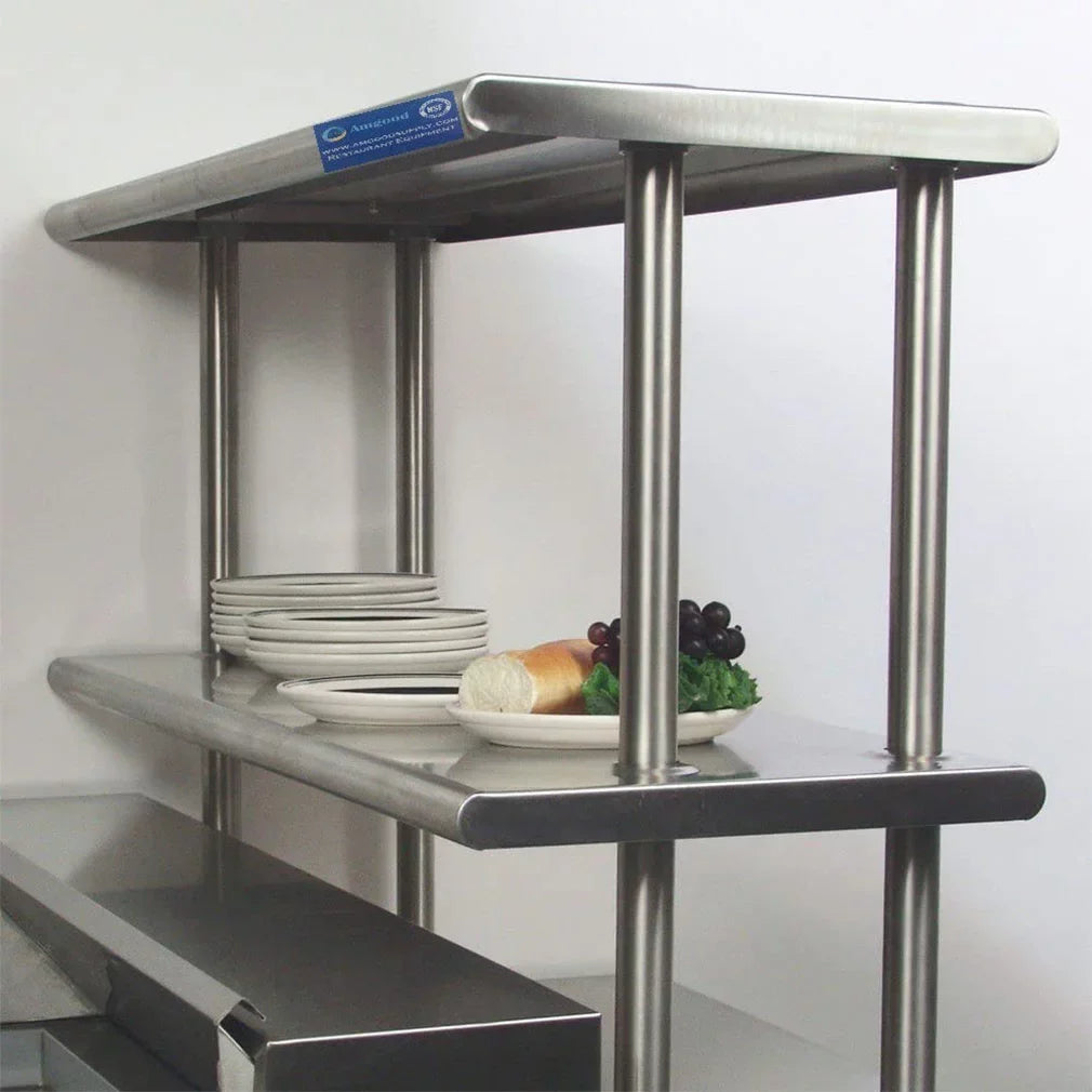 Overshelf Combo Double 18" Tier | Kitchen Prep Table Steel | Work Two Metal 24" Shelves Stainless Wide 60" With Shelving & Table x