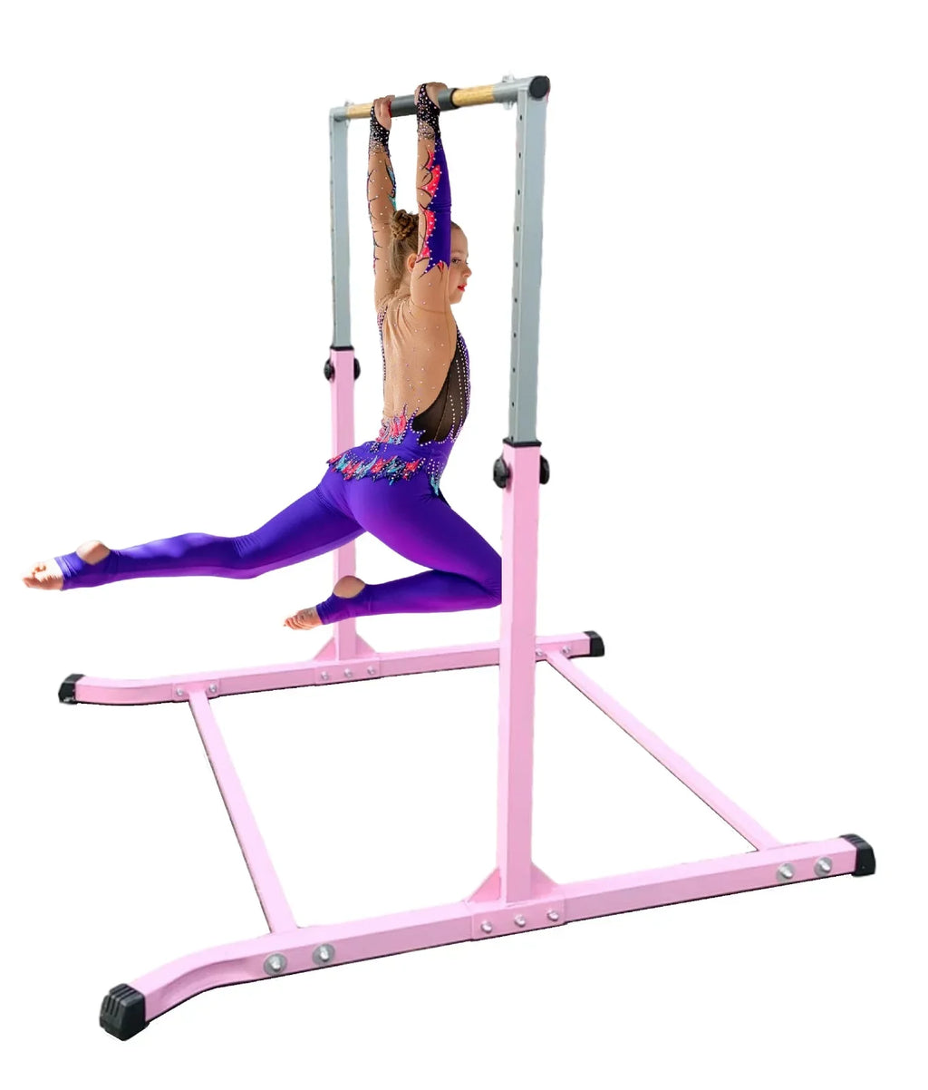 Junior for Gymnastics Training Gym Horizontal 5 FT HD Bar, Bar Expandable Bar to Kip Legs Gymnastic Balançoire Training Equipment 3 BAR Adjustable Strong FT Home Bar Height PINK Curved Gymnastics Kids
