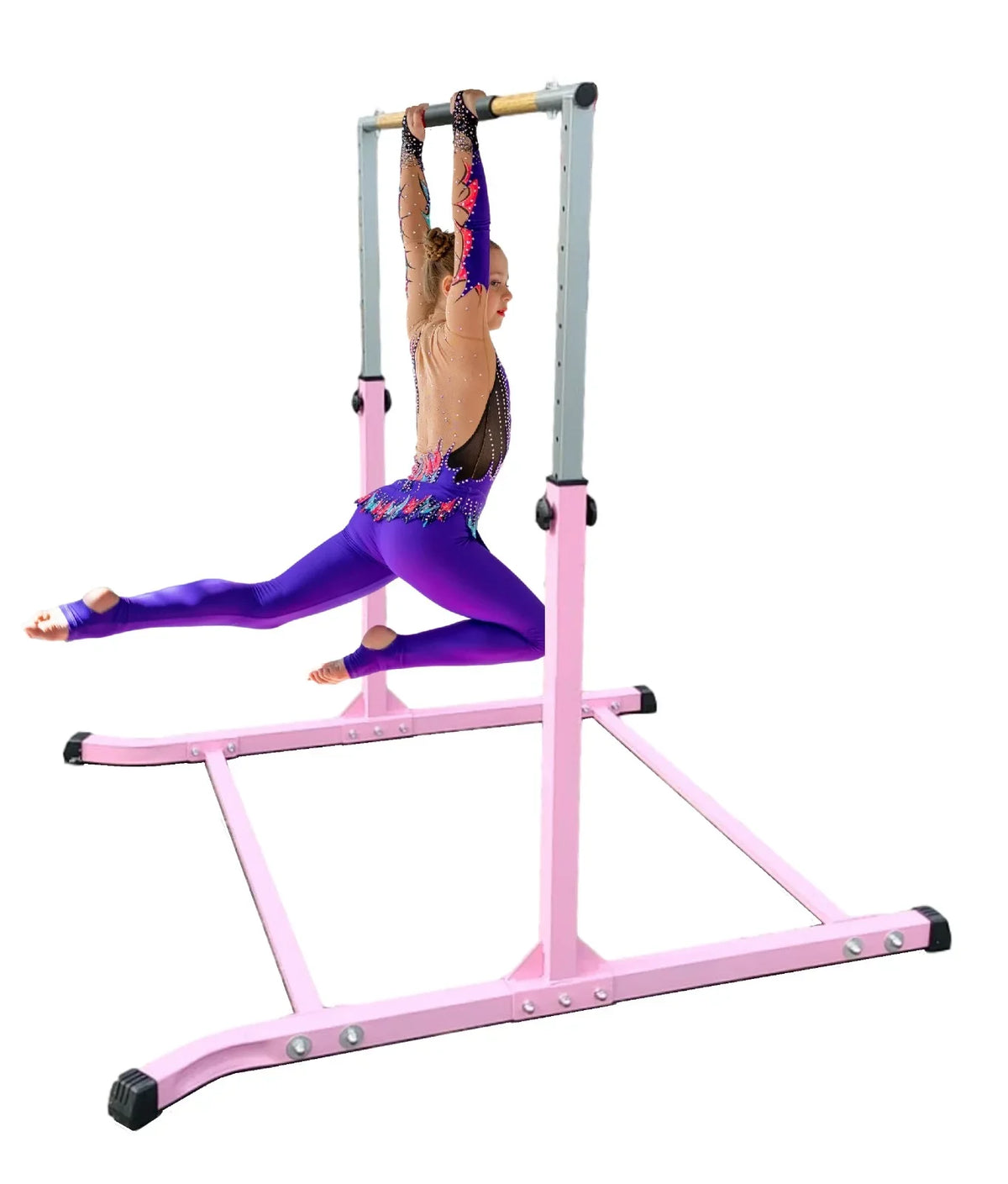 Junior for Gymnastics Training Gym Horizontal 5 FT HD Bar, Bar Expandable Bar to Kip Legs Gymnastic Balançoire Training Equipment 3 BAR Adjustable Strong FT Home Bar Height PINK Curved Gymnastics Kids