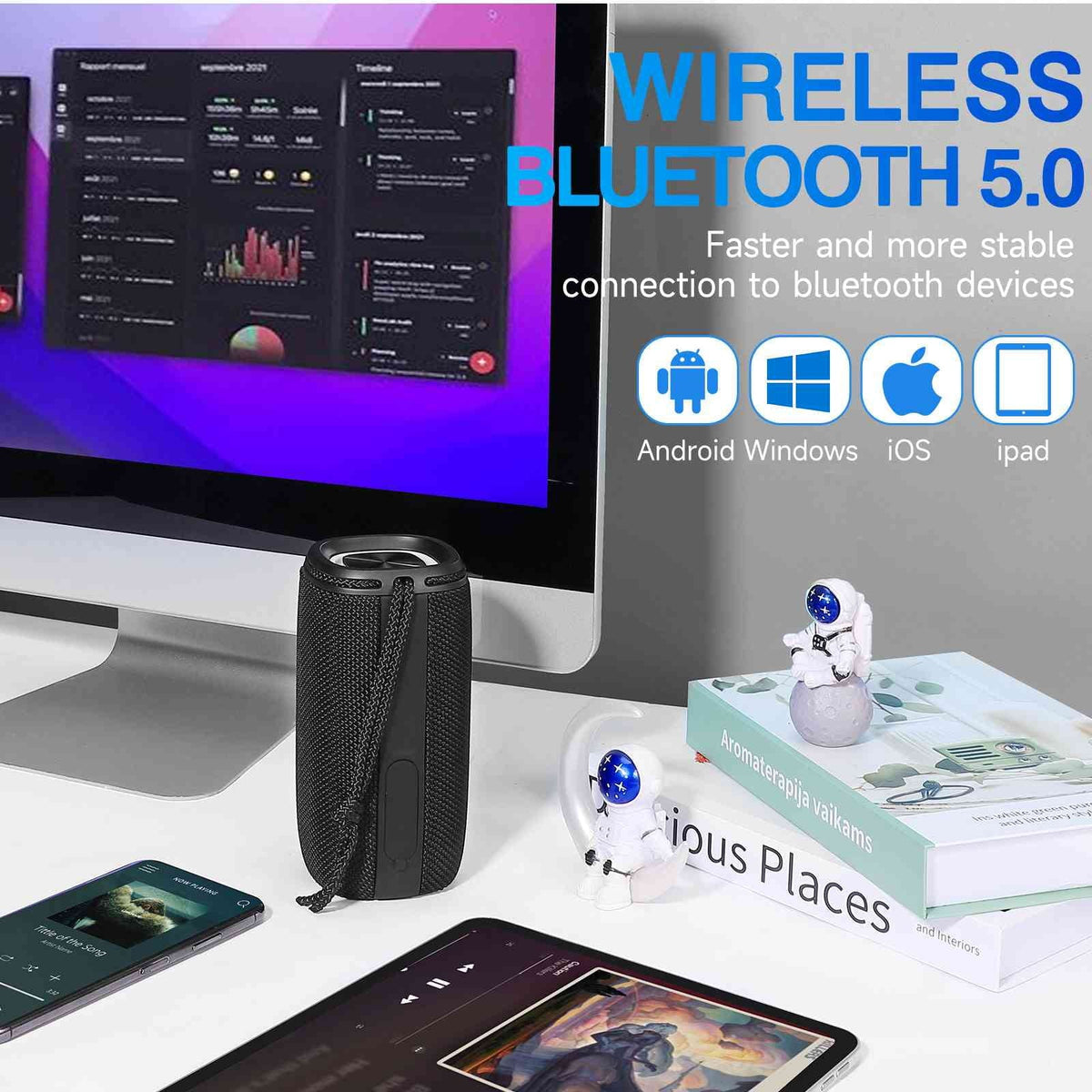 Speakers BT5.3, with Surround UrbanX X808 Speaker, 360° Punchy for HD Nokia - True 3.1 Wireless Pairing, Waterproof Bass, Portable IPX5 Sound Black Speaker Bluetooth