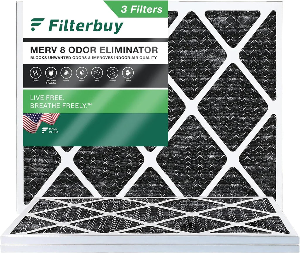 Activated with Pleated 8 (3-Pack) Filterbuy Filters HVAC 24x30x1 Air Carbon MERV Furnace Odor Eliminator AC