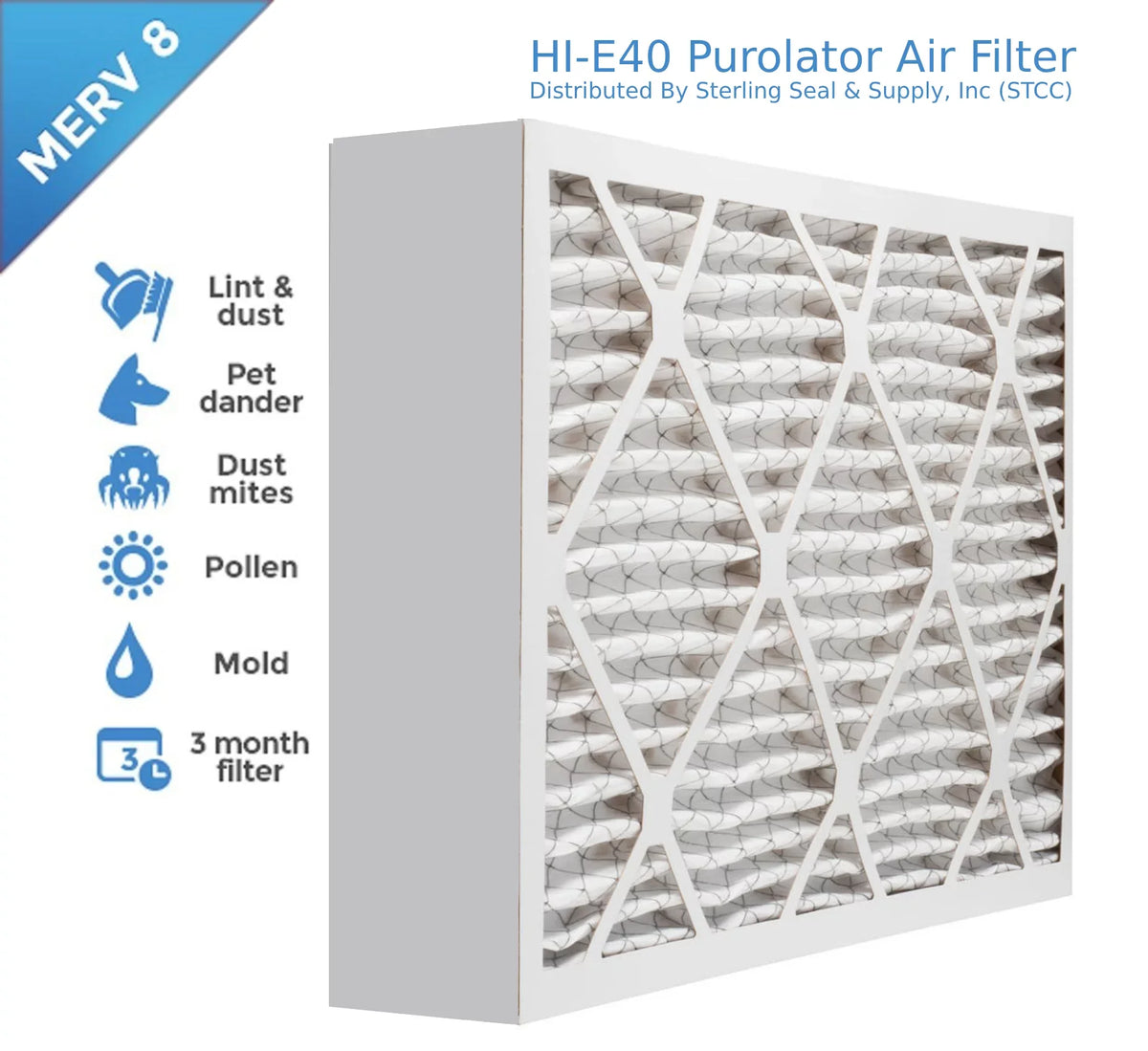 Surface 16x20x4, Pleated 8, Air (3 MERV Hi-E Extended Filter, Pack) Purolator 40 Mechanical