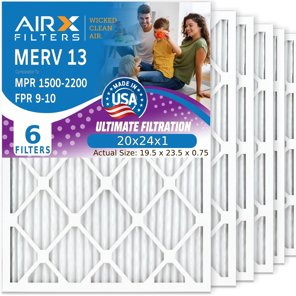 MERV 2200 AC 20x24x1 & HVAC 13 Filter Filters Comparable Premium MPR FILTERS Conditioner to by Air 1500 Filter - Made Pack Electrostatic USA CLEAN Furnace 20x24x1 6 AIR. 9 Pleated FPR WICKED AIRX Air