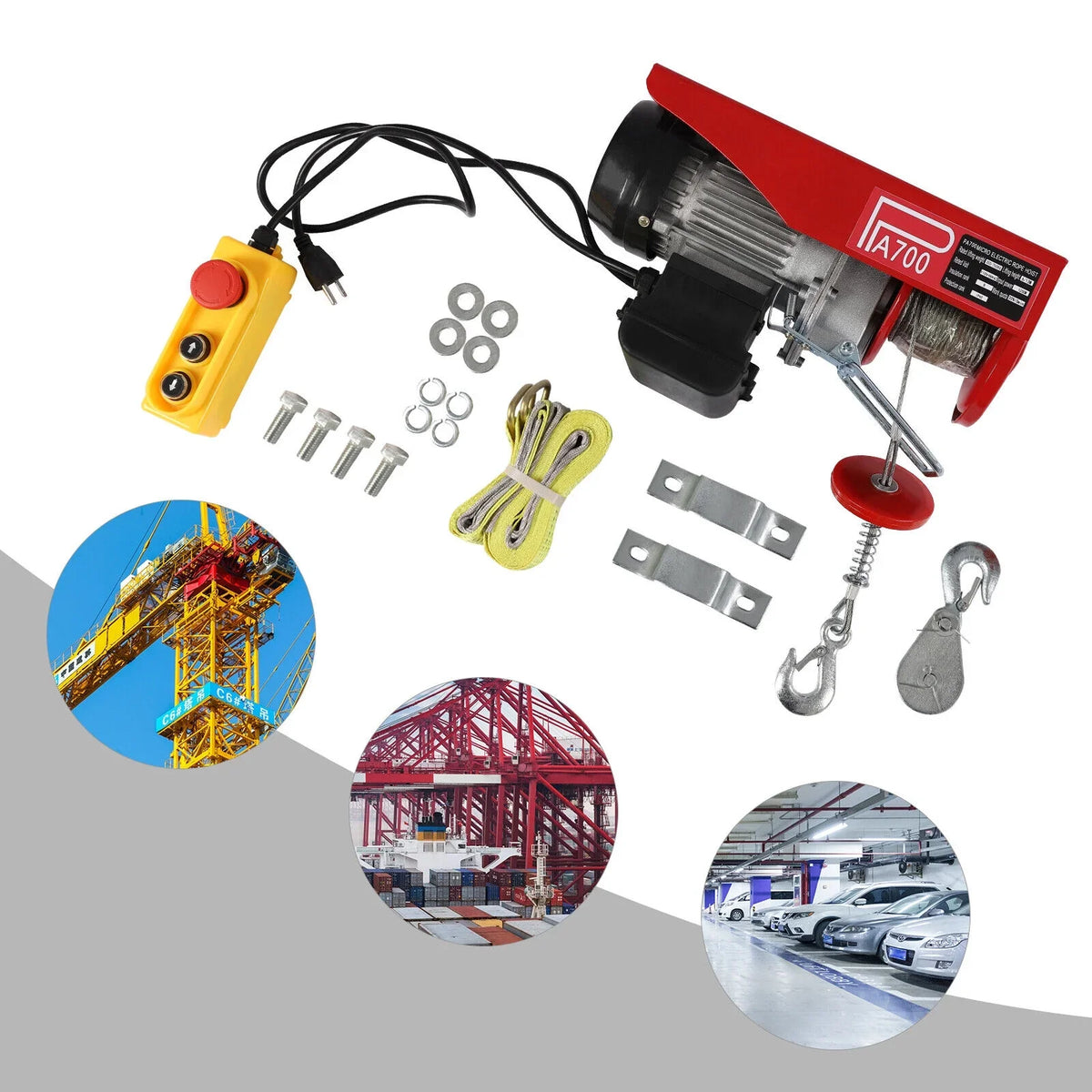 Portable Hoist Winch Remote 110V Winch 1543lbs Electric W/ Control Wire Electric