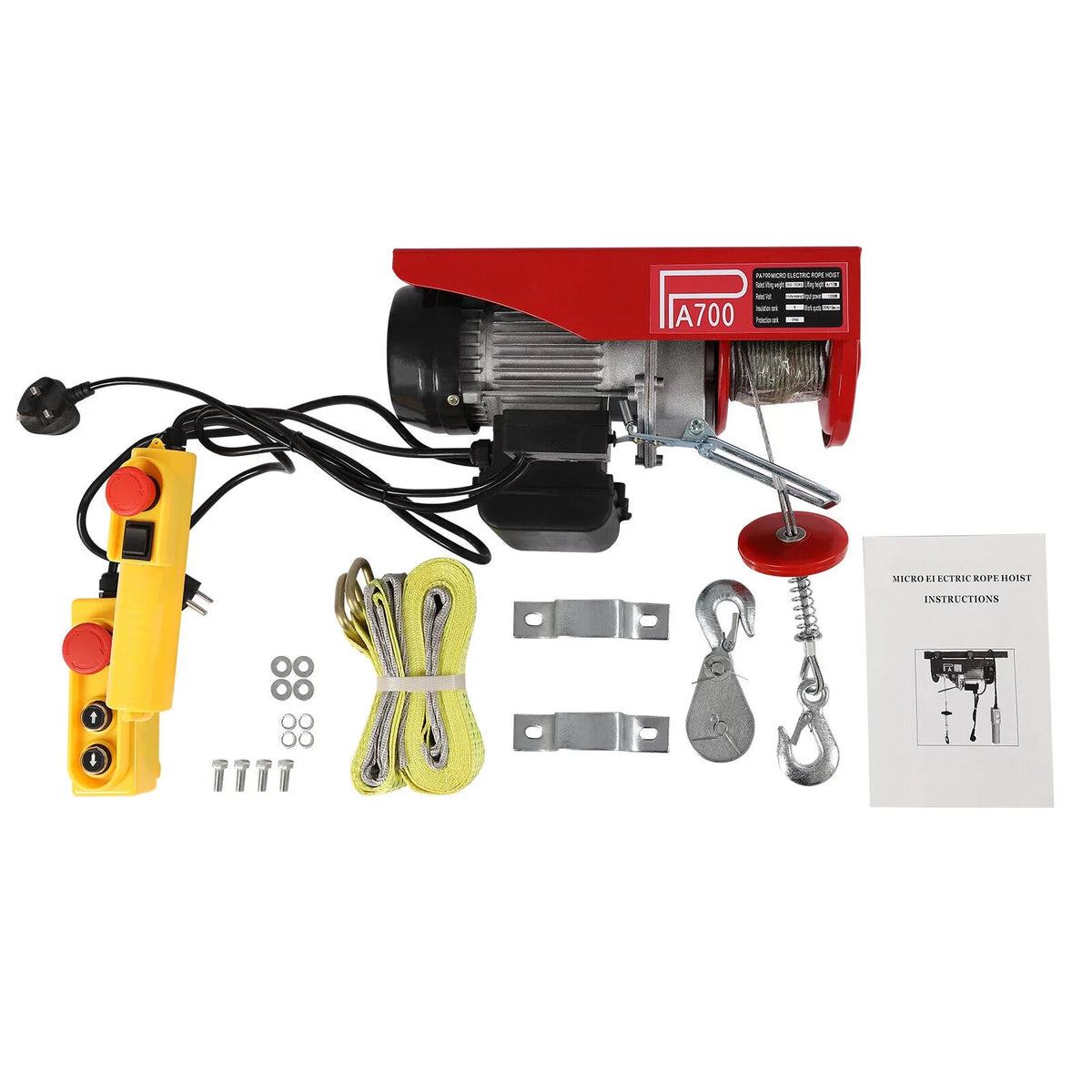 Portable Hoist Winch Remote 110V Winch 1543lbs Electric W/ Control Wire Electric