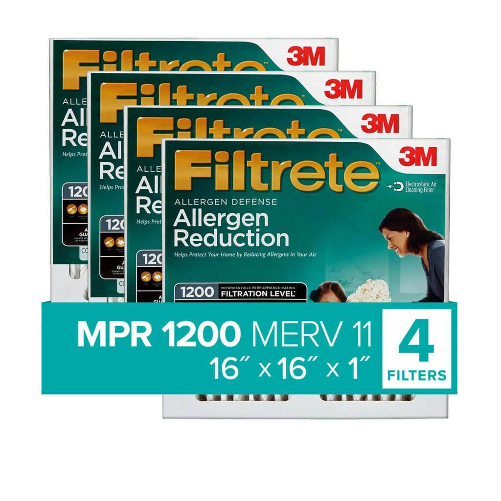 Air MERV Reduction Filters Filter, 16x16x1, 3M 4 MPR, 1200 HVAC Allergen by Furnace 11, Filtrete