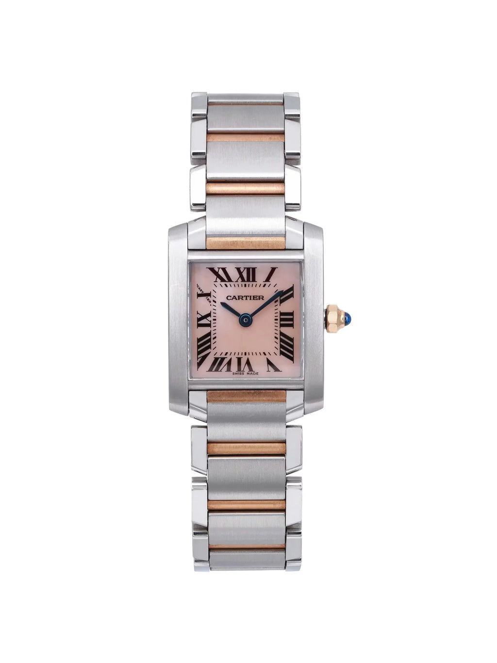 Ladies Watch Francaise 2384 Gold MOP Rose Steel Quartz Dial Cartier 18K Tank