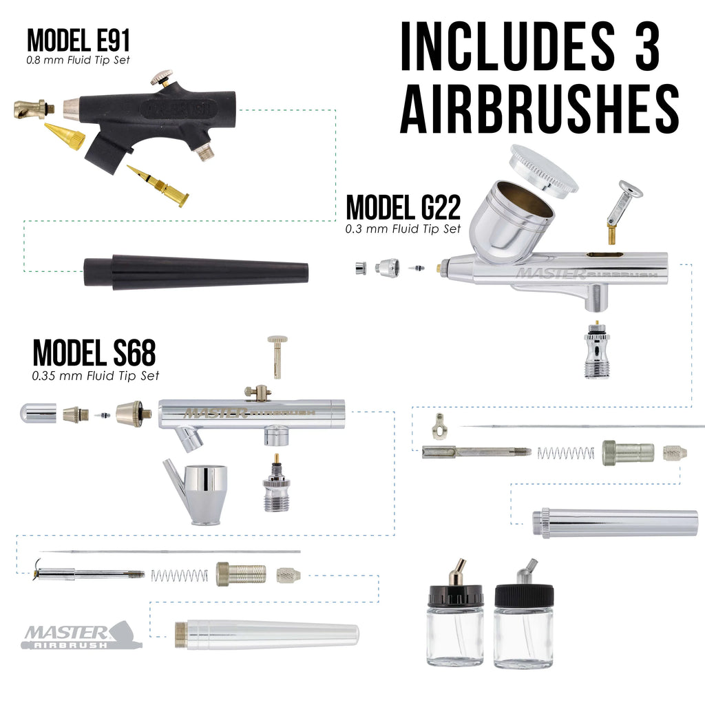 Paint Air Kit Pro System 3 Color Airbrush Set Art 12 Compressor Hobby