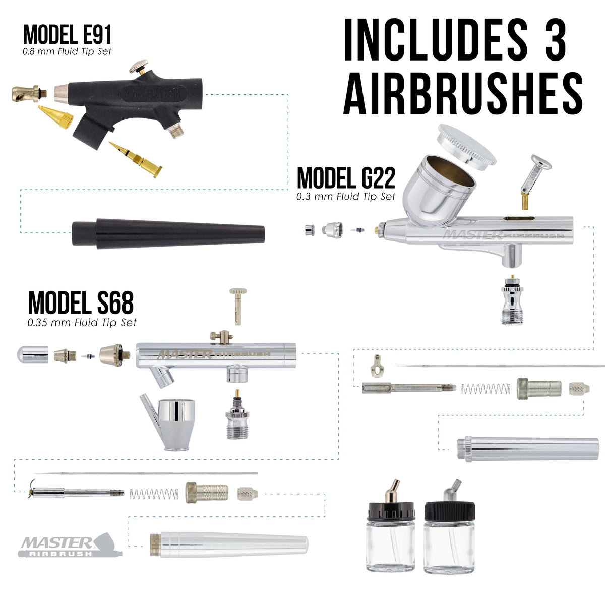 Paint Air Kit Pro System 3 Color Airbrush Set Art 12 Compressor Hobby