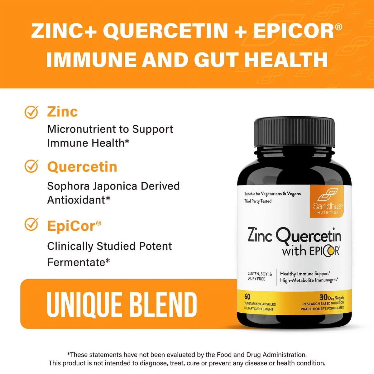 500mg Immune (Fermentate) Sandhu’s Support, EpiCor® Zinc Quercetin, - 200mg 30 Year-Round with Servs