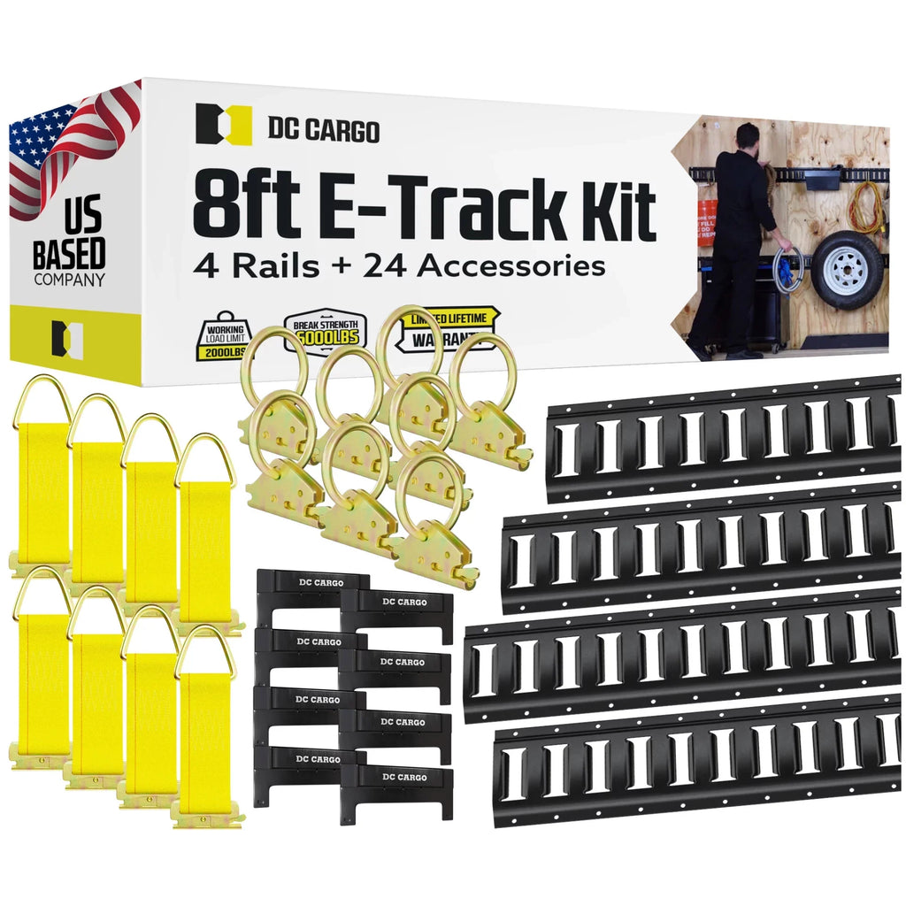 Rails Track Accessories Cargo E & 8' Tie Black Rails Kit Down Etrack DC Trailer