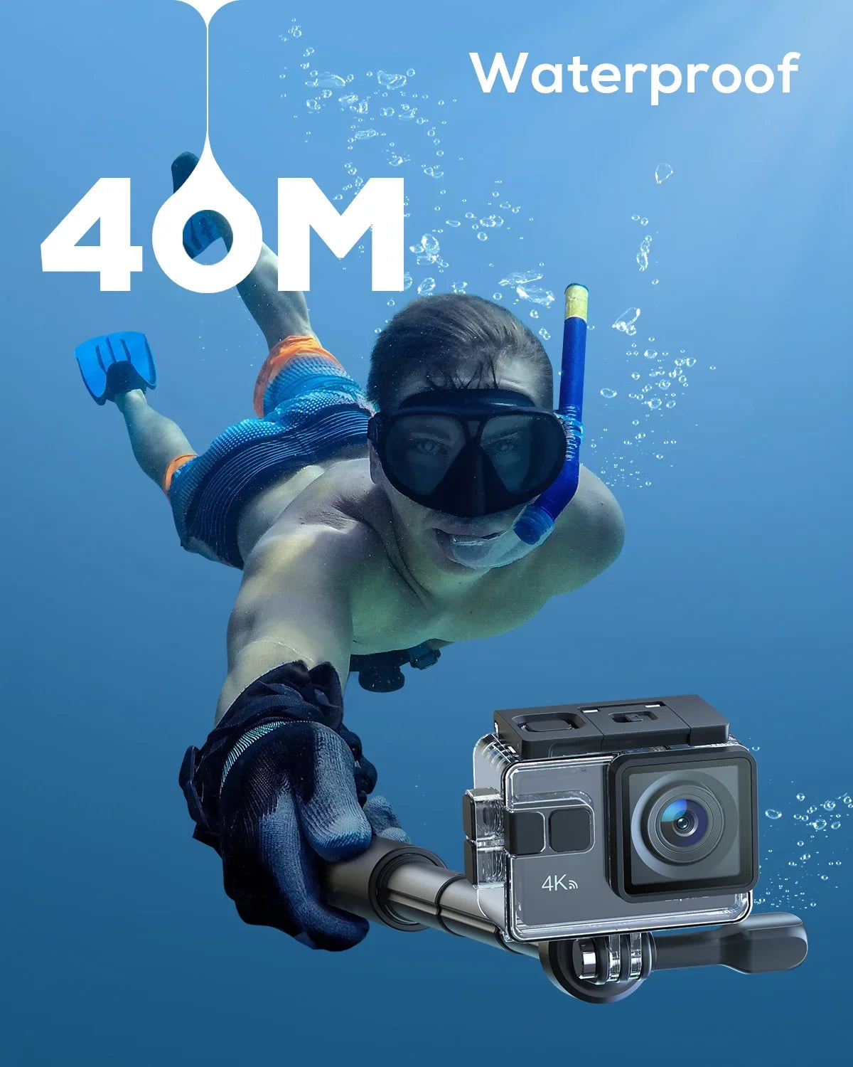 40M WiFi Waterproof Action EIS 20MP Underwater Camera Camera WOLFANG Cam Camera 170� Stabilization Action Video 4K