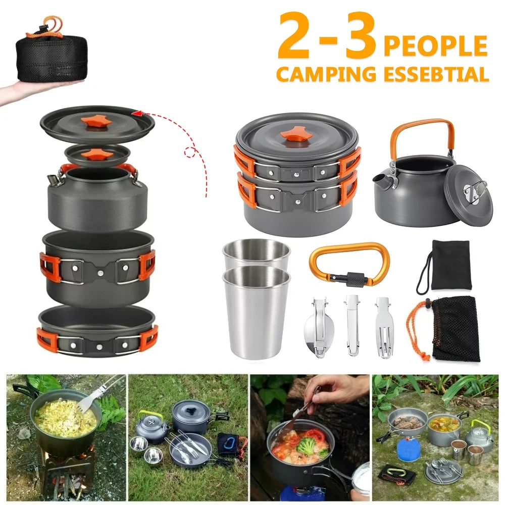 Pans Set Oxidized Kit Cooking Tableware Pot Fishing for Camping Set Alloy Outdoor Portable Cookset Cookware Person 2-3 Picnic Backpacking Barbecue Miuline Equipment Camping Aluminum Cooking Mess