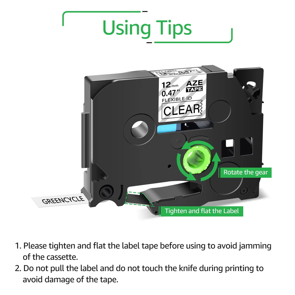 ID Label x Brother Flexible TZ Black Clear 12mm Compatible Tape Cable GREENCYCLE TZe TZ-131 on 40PK TZ-FX131 8m TZe-131 P-touch for TZe-FX131 Wire