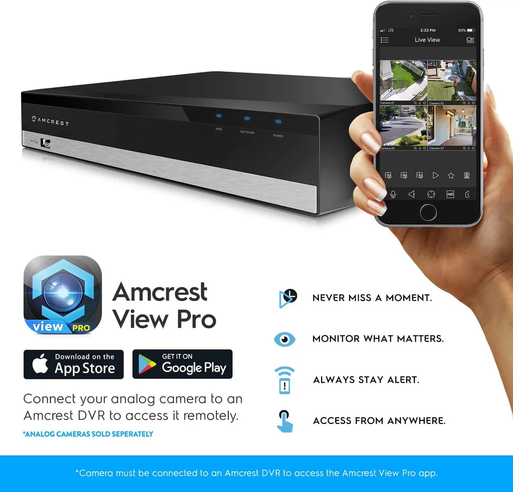 Channel Analog Pre-Installed HDD for UltraHD Recorder, (AMDV5108-2TB) 4K AI Security 2TB DVR Smart Amcrest System DVR, & AI Camera 8 IP DVR Security Cameras Cameras, Security Amcrest 8MP