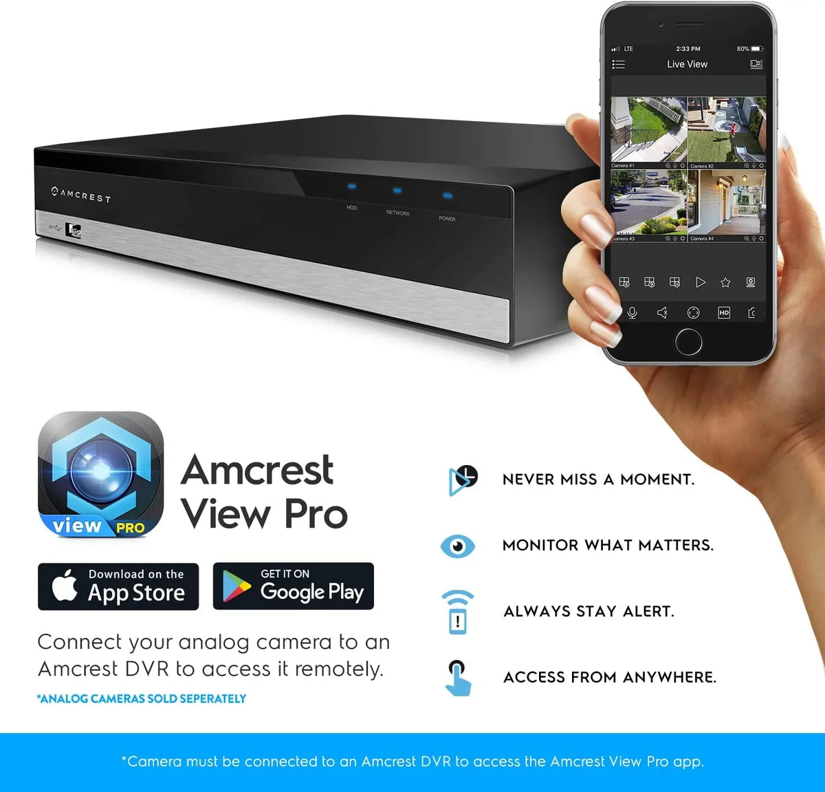 Channel Analog Pre-Installed HDD for UltraHD Recorder, (AMDV5108-2TB) 4K AI Security 2TB DVR Smart Amcrest System DVR, & AI Camera 8 IP DVR Security Cameras Cameras, Security Amcrest 8MP