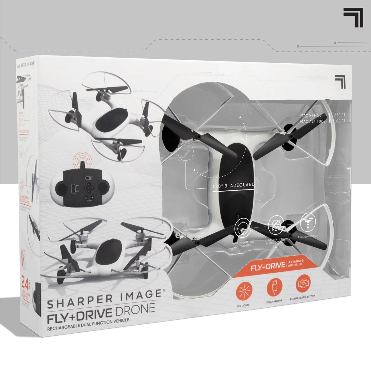 Drone RC, Dual Fly 215ft Rechargeable SHARPER IMAGE Range 5in Max Control and Altitude, Function Drive + Long 250ft