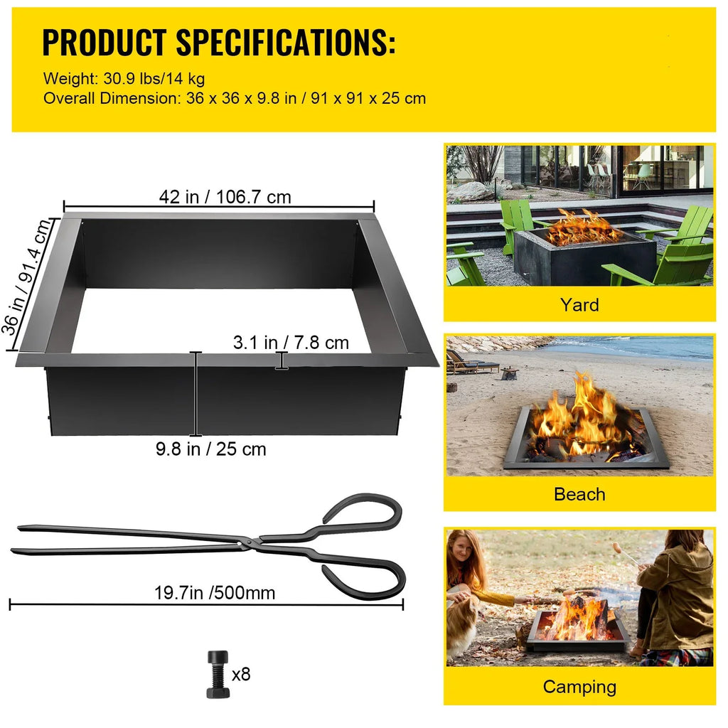 Duty Fire 36" Bonfire Ring, DIY Pit with Insert, Patio, Fire Fire Insert Square with Outdoor, Installation Ring, Heavy Simple for BENTISM Liner Tongs Backyard Pit Steel