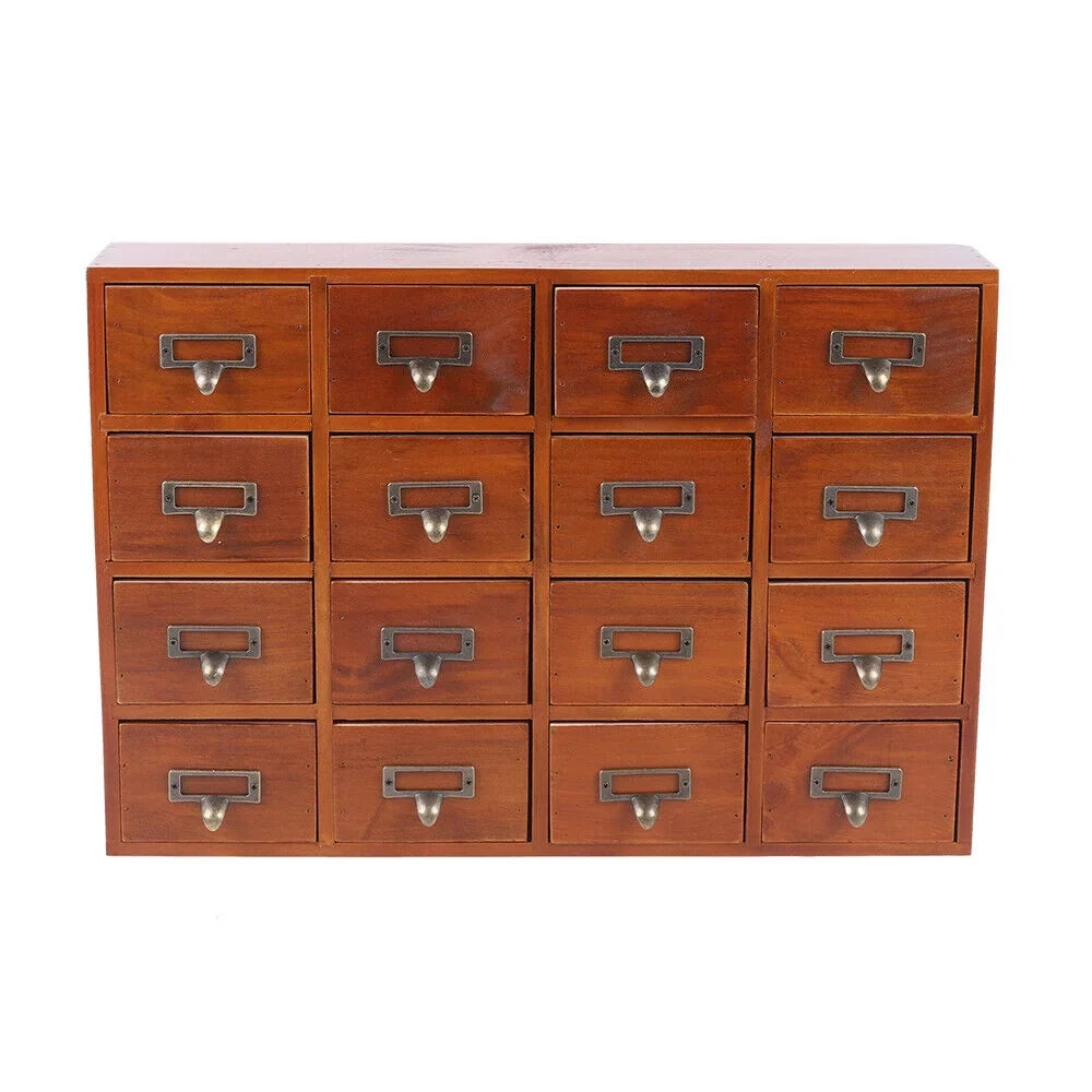 Card Wood Label Drawers Catalog Holder Medicine Apothecary Cabinet Vintage 16