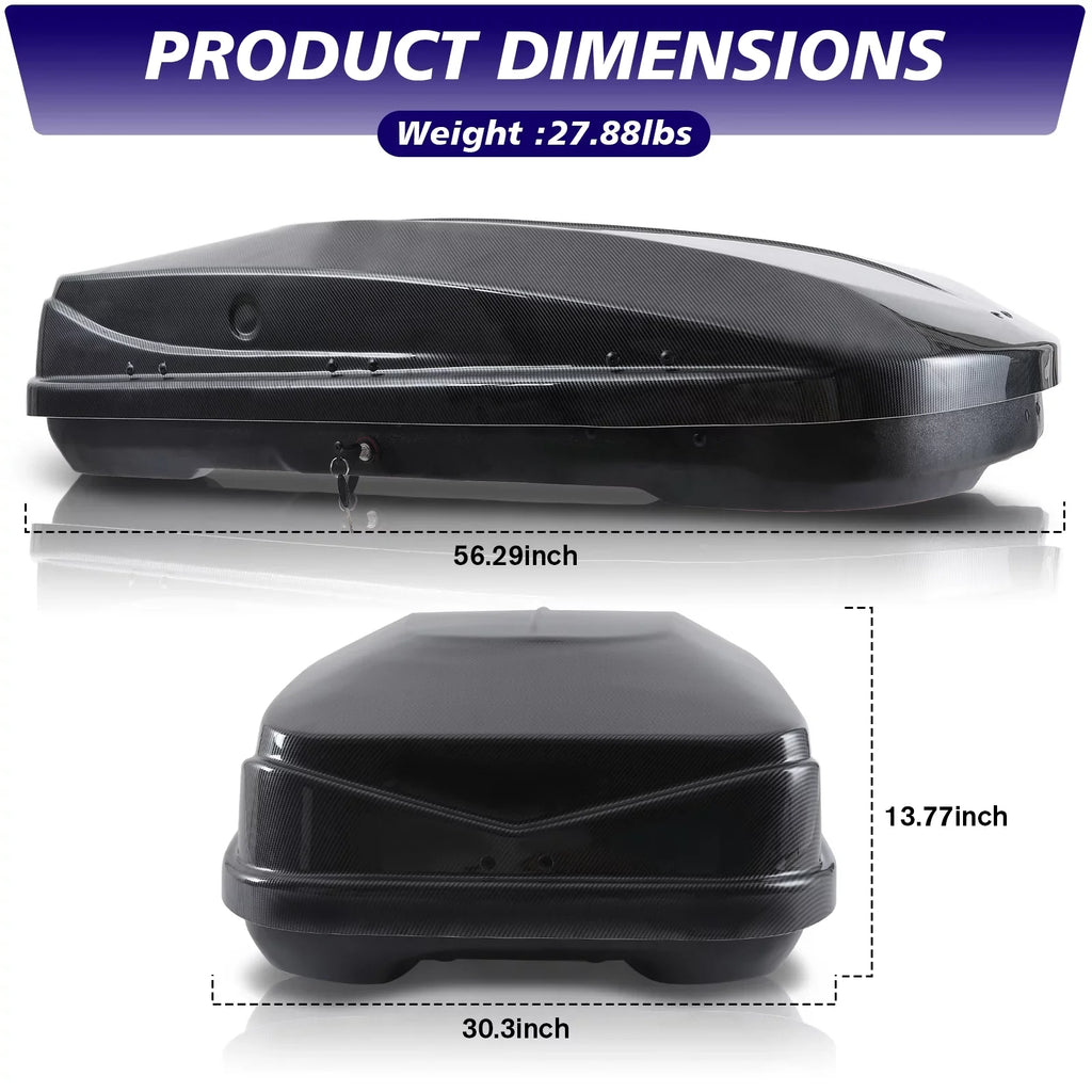56.3" x H, Box Waterproof Large ft³ Rooftop Hard Fibre Box Locks, Cargo Cargo 30.3" W Carrier 13 Rooftop for x Grain Double Carbon L Cargo 13.8" with Shell Rooftop SUV
