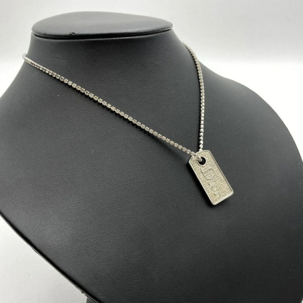 (Good) Women's Dior Rhinestone IT1TZZH18V36 Christian Color Silver Pre-Owned Plate Necklace