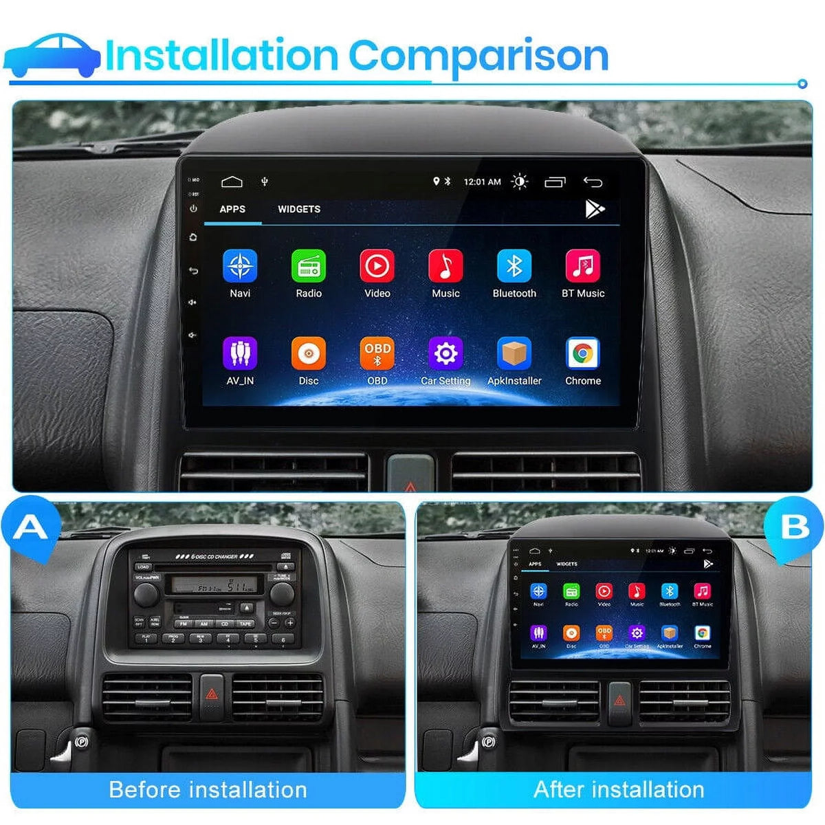 Wireless Navigator Honda AWESAFE 2001 Link CRV Touch 2006,2+32GB Auto Inch with 9 Car 2003 Bluetooth Mirror Carplay Radio 2005 Stereo GPS Radio Android WiFi 2002 FM 2004 Screen for
