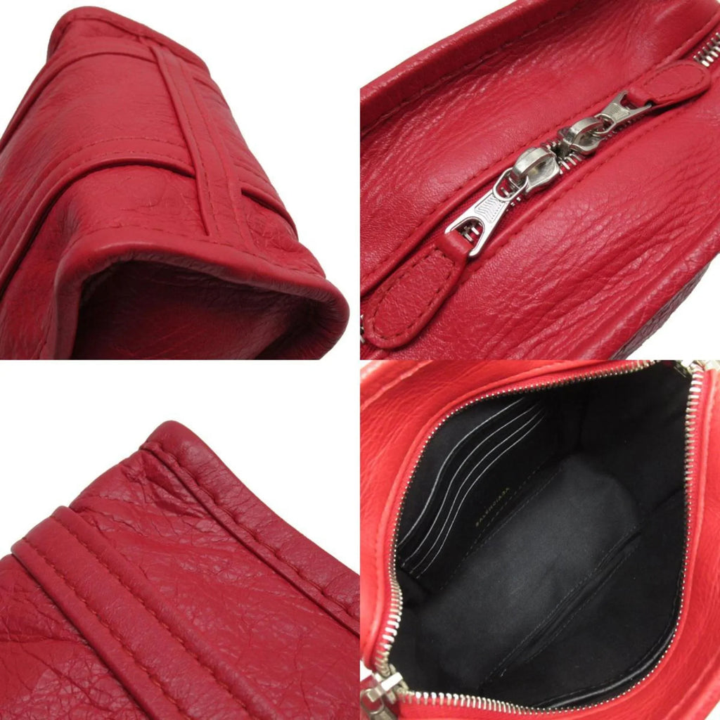 (Good) Red Bag Shopper Pre-Owned Bazaar Leather Handbag Silver XXS Shoulder Ladies BALENCIAGA