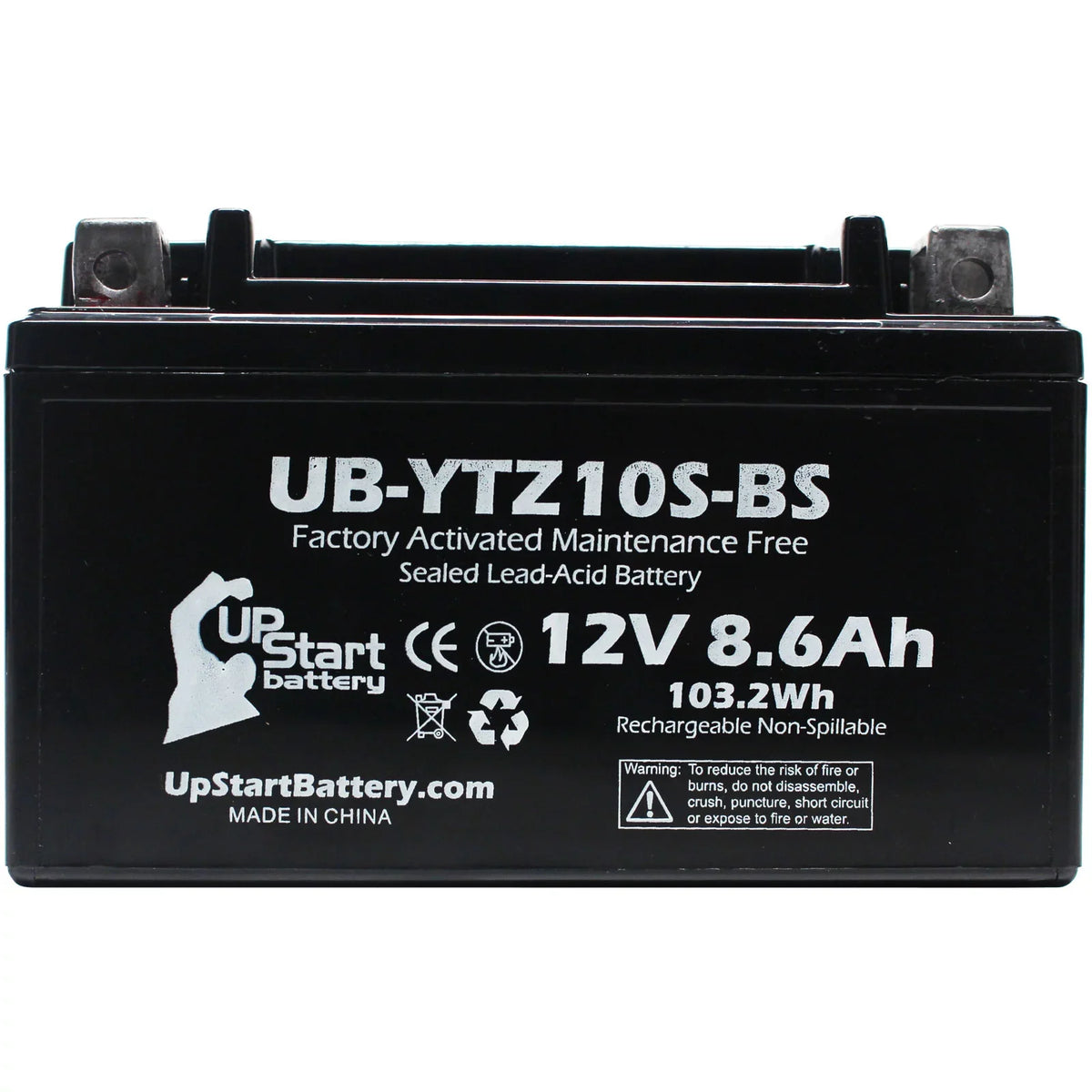 UB-YTZ10S-BS Battery Yamaha 4-Pack 2005 12V, Factory Motorcycle Maintenance YZF-R1 Free, for 1000CC UpStart - Battery Activated, Replacement 8.6Ah,