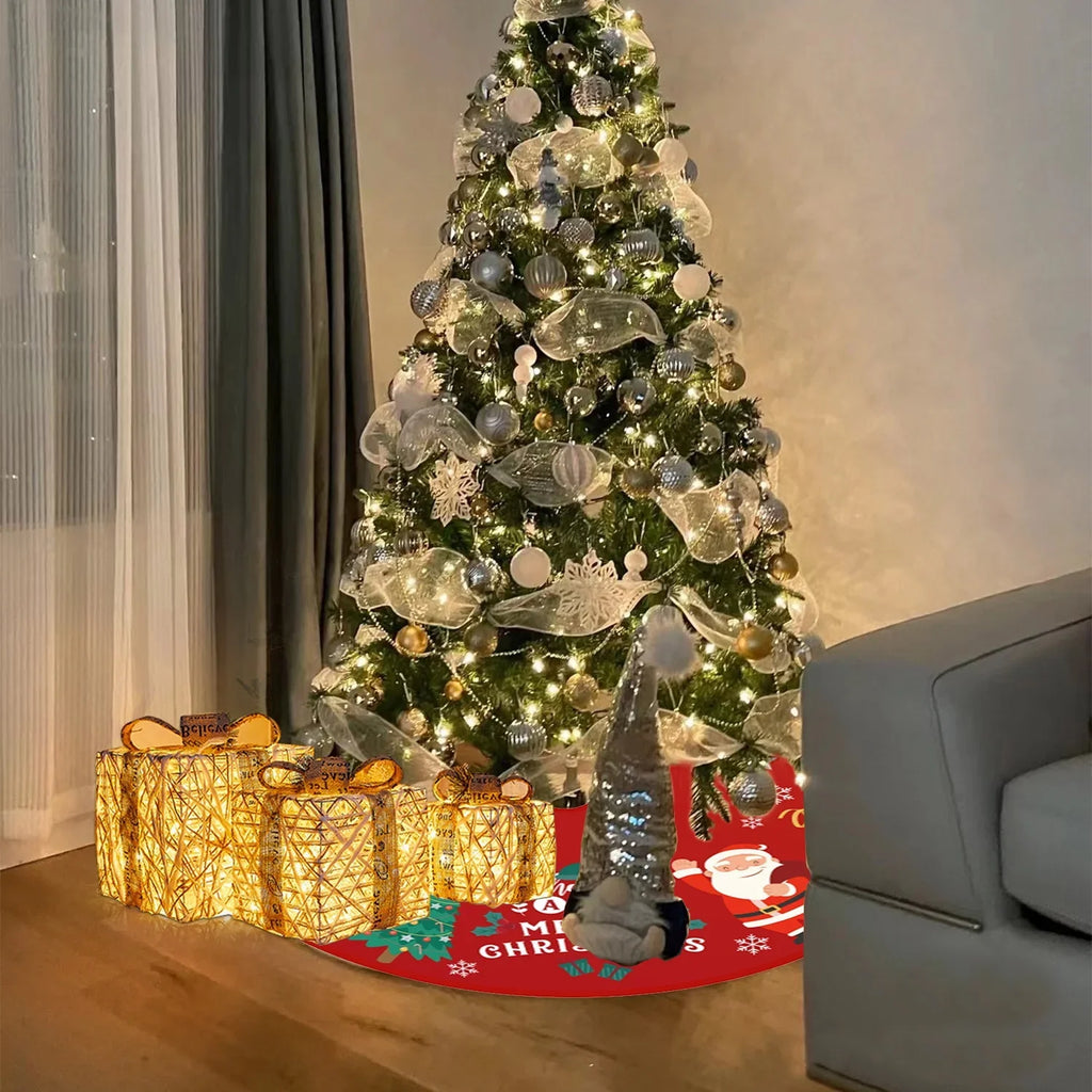 Inches Christmas Skirt Outdoor for Ornaments Skirt Snow Pattern Red with Holiday Christmas Plush Tree 36 Decorations Gold Party Soft Indoor Tree Mat Tree and