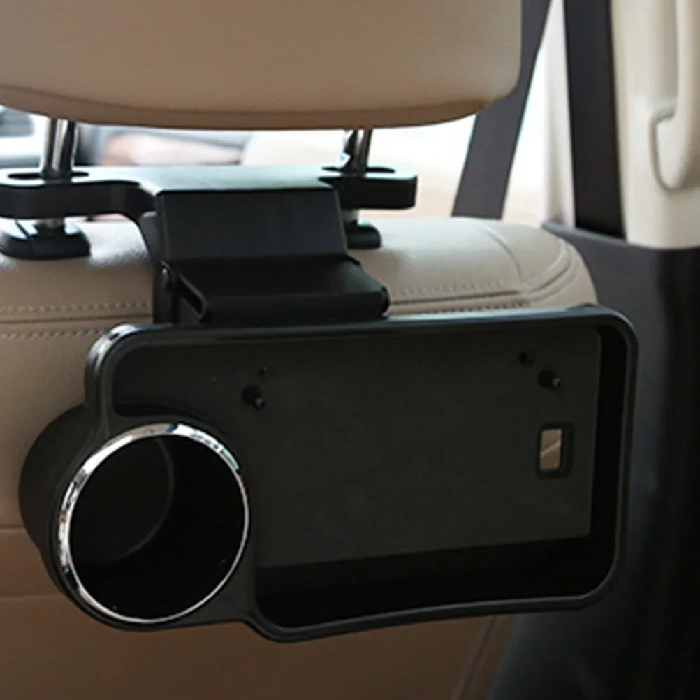 Folding Car Drink Table Back Desk Rear Tray Seat Food Holder (Black) Universal Mount Travel Cup Stand