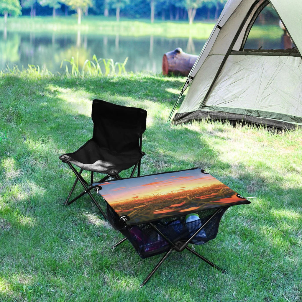 BBQ Table Outdoor in Autumn Storage with Fishing for Bag Table Leaves Picnic Folding Beach Portable Camping Compact Table Sunset Travel