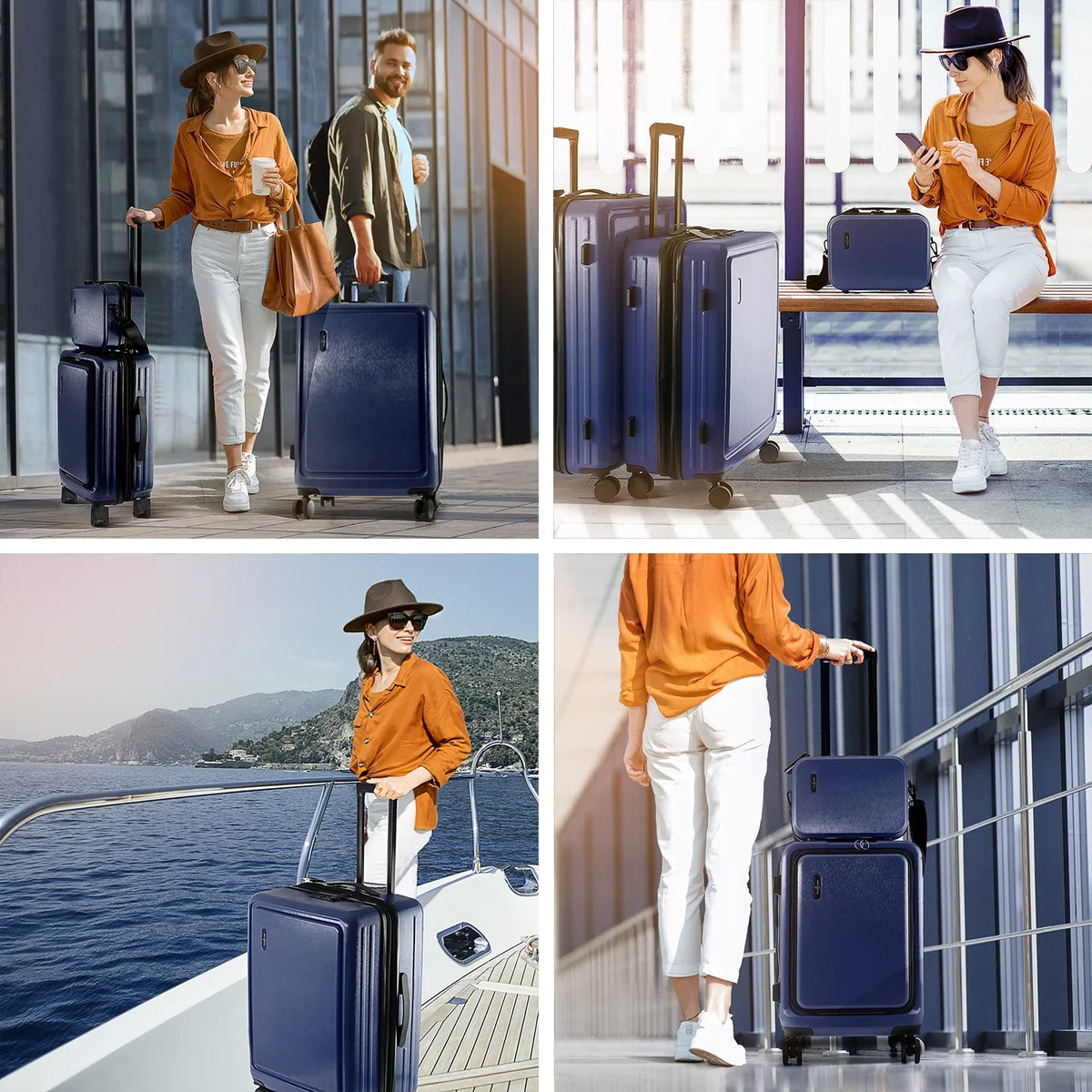 Set, Set, StorageBud Suitcase Luggage Navy 4 Piece Blue Spinner Luggage Hardshell Exapandable